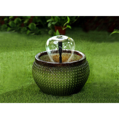 15.75" Green Bowl with Nozzle Outdoor Patio Water Fountain
