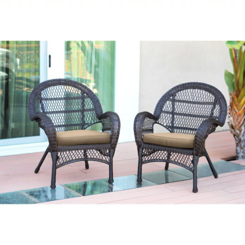 Set of 2 Brown Outdoor Furniture Patio Lounge Chairs - Tan Brown Cushions