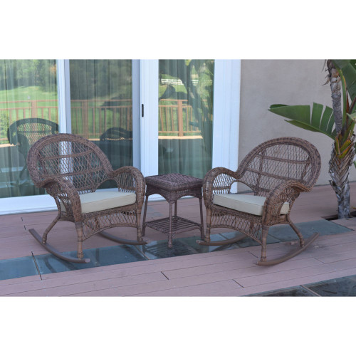 3-Piece Brown Outdoor Furniture Patio Conversation Set - Tan Brown Cushions