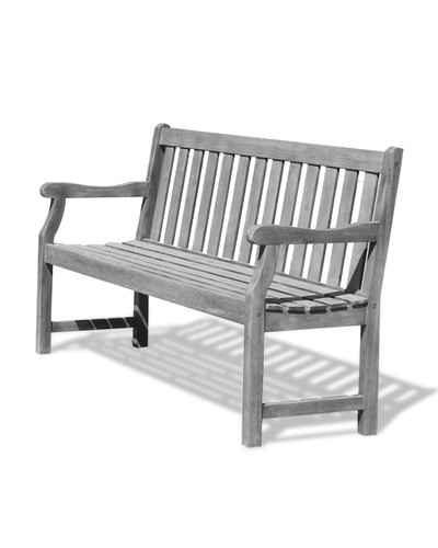 57" Gray Hand Scraped Wood Finish Striped Back Outdoor Furniture Patio Bench
