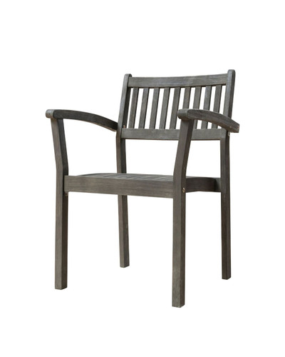 2-Piece Gray Hand Scraped Wood Finish Outdoor Furniture Patio Stacking Armchair Set 33"