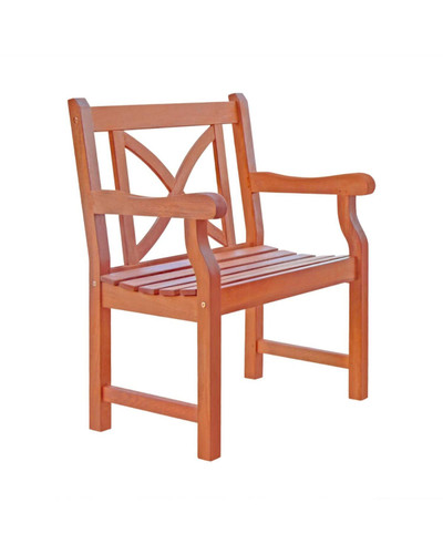 35" Natural Brown Wood Finish X Back Outdoor Furniture Patio Armchair