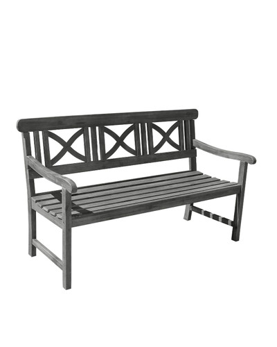 61" Gray Hand Scraped Wood Finish X Back Outdoor Furniture Patio Bench