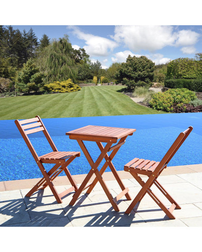 3-Piece Brown Natural Wood Finish Outdoor Patio Furniture Bistro Set 31"