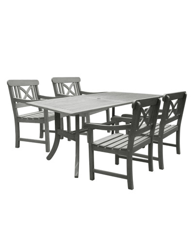5-Piece Gray Hand Scraped Wood Finish Curvy Leg Table Outdoor Furniture Patio Dining Set with X Back Chairs 59"