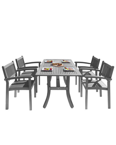 5-Piece Gray Hand Scraped Wood Finish Table Outdoor Furniture Patio Dining Set with Curvy Leg Table 59"