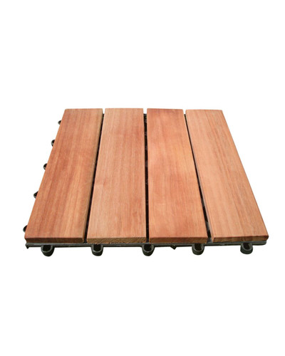 Set of 10 Brown Natural Finish 4-Horizontal Slat Interlocking Deck Tiles 12"