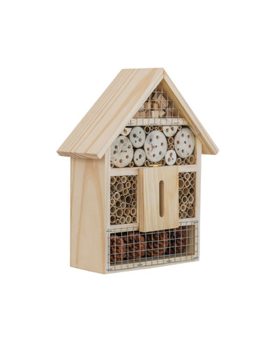 Set of 2 Beige and Brown Wood Finish Insect Hotels 13"