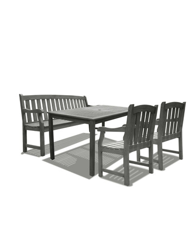 4-Piece Gray Hand Scraped Wood Finish Outdoor Furniture Patio Dining Set 59"