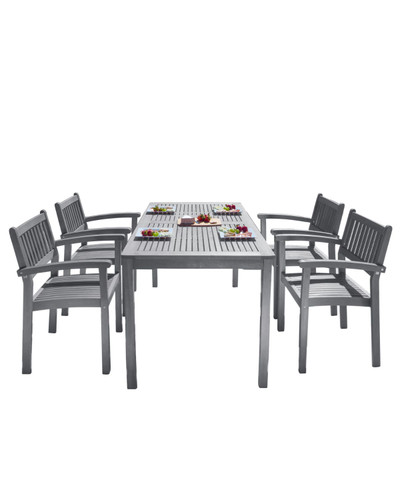 5-Piece Gray Hand Scraped Wood Finish Table Outdoor Furniture Patio Dining Set 59"