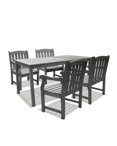 5-Piece Gray Hand Scraped Wood Finish Table Outdoor Furniture Patio Dining Set with Curve Back Chairs 59"