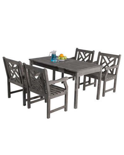5-Piece Gray Hand Scraped Wood Finish Table Outdoor Furniture Patio Dining Set with Mosaic Back Chairs 59"