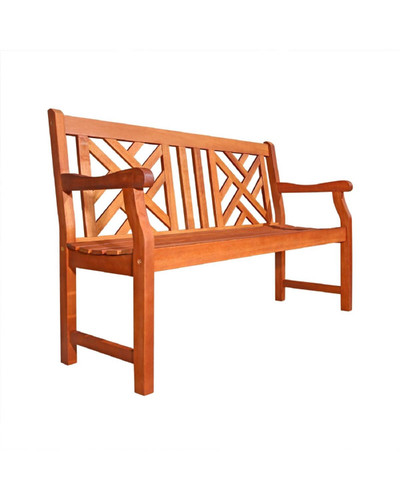 48" Brown Natural Wood Finish Mosaic Back Outdoor Furniture Patio Bench