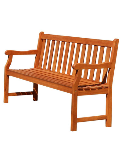 57" Brown Natural Wood Finish Striped Back Outdoor Furniture Patio Bench
