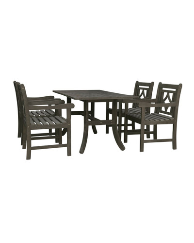 5-Piece Gray Hand Scraped Wood Finish Curvy Leg Table Outdoor Furniture Patio Dining Set with Diamond Chairs 59"