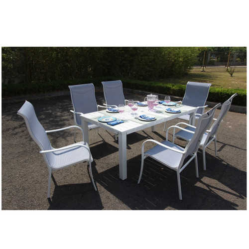 7 Piece Outdoor Patio Powder Coated Aluminum Lizy Oceanside Dining Set 72"