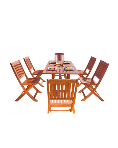 7-Piece Brown Curvy Leg Table Outdoor Furniture Patio Dining Set with Folding Chairs 59"