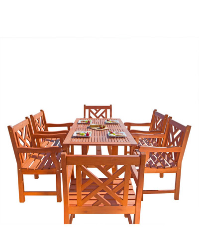 7-Piece Brown Curvy Leg Table Outdoor Furniture Patio Dining Set with Mosaic Chairs 59"