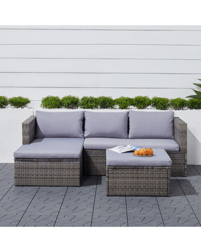 3-piece Gray Vintage Outdoor Cushioned Corner Sofa with Footstool 53"