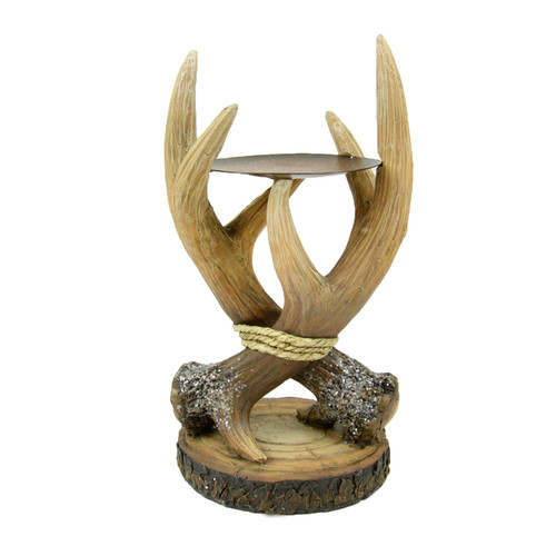 8.5" Brown Antler Candle Holder on Wood Slab