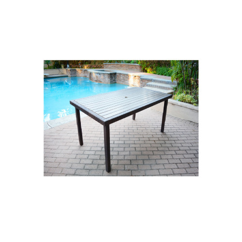 65.94" Rectangular Espresso Brown Resin Wicker Outdoor Dining Table