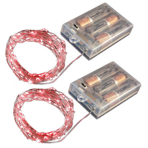 Set of 2 Red Submersible Battery Operated Mini LED String Lights with Timer 17'