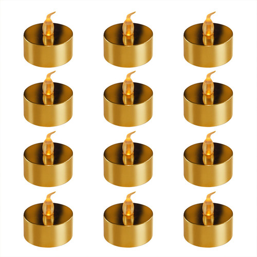Set of 12 Gold Plated Battery Operated Amber LED Tea Lights 1.5"
