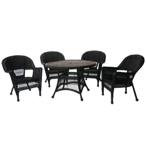 5-Piece Black Resin Wicker Chair and Table Patio Dining Furniture Set 44.5"