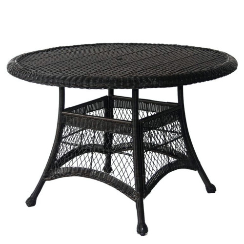 44.5" Black Resin Wicker Weather Resistant All-Season Outdoor Patio Dining Table
