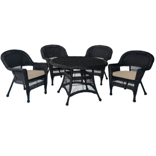 Set of 5 Brown Resin Wicker Chair and Table Patio Dining Furniture with Beige Cushion 44.5"