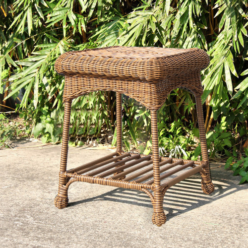 21" Honey Brown Hand Woven Resin Wicker Indoor/Outdoor Patio Garden End Table