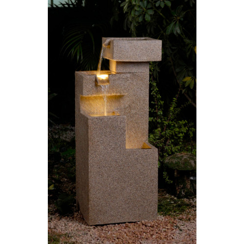 34.8" LED Lighted Modern Geometric Sandstone Outdoor Patio Garden Water Fountain