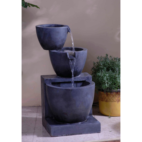 29.7" LED Lighted Modern Multi-Tiered Bowls Outdoor Patio Garden Water Fountain