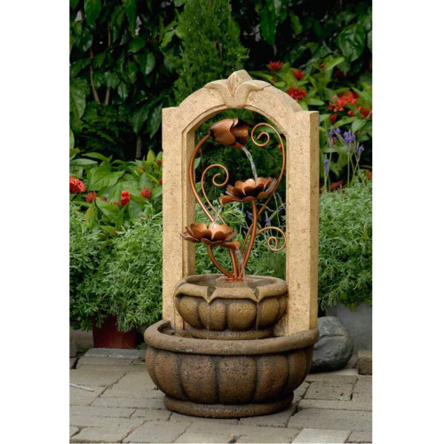 26.5" Cascading Copper Finish Metal Flower Outdoor Patio Garden Water Fountain