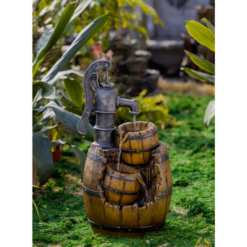 28" Western Style Water Pump and Barrel Pot Outdoor Patio Garden Water Fountain