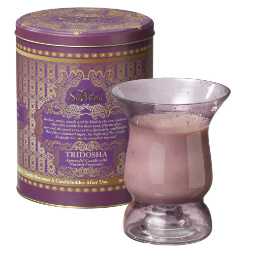 Set of 2 SoyVeda Vintage Amethyst Scented Glass Hurricane Candle and Tin 6"