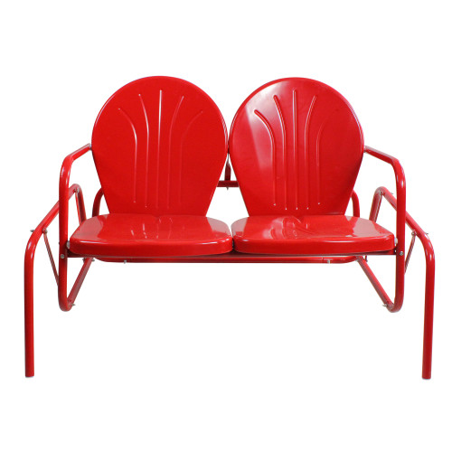 47" Vibrant Red Retro Metal Tulip Outdoor Double Glider