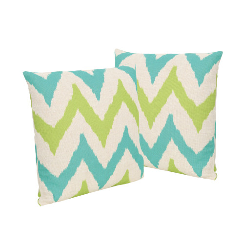 Set of 2 Teal and Green Chevron Square Outdoor Throw Pillows 18"