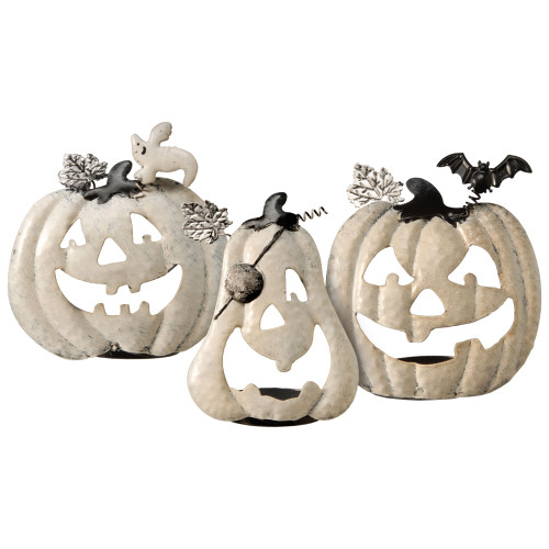 Set of 3 White Handcrafted Pumpkin Halloween Tea Light Candle Holders 5.25"