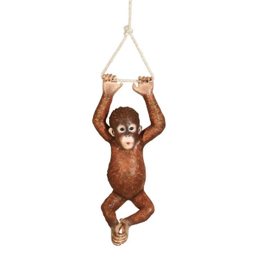 29" Orangutan Hanging from Rope Hand-painted Statue