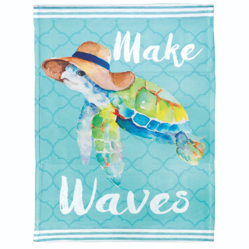 Blue and White Make Waves Sea Turtle Outdoor Garden Flag 18" x 13"