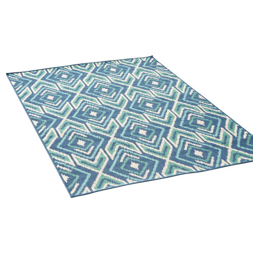 7.8' x 10.8' Navy Blue and Green Geometric Rectangular Outdoor Area Throw Rug