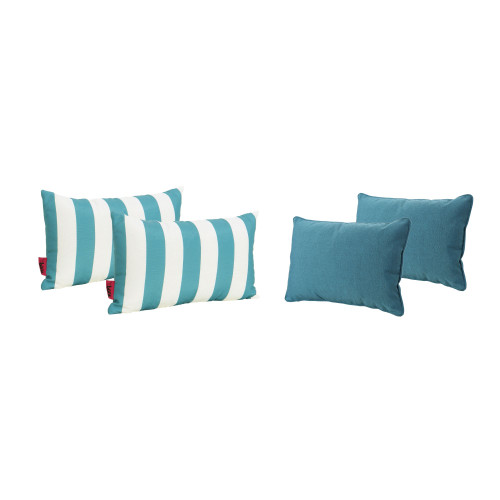 Set of 4 Dark Teal Blue and White Contemporary Outdoor Rectangular Throw Pillow 18.5"