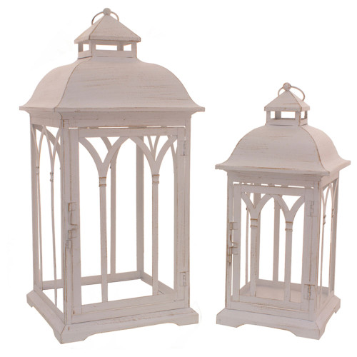 Set of 2 White Tall Lanterns 21.5"