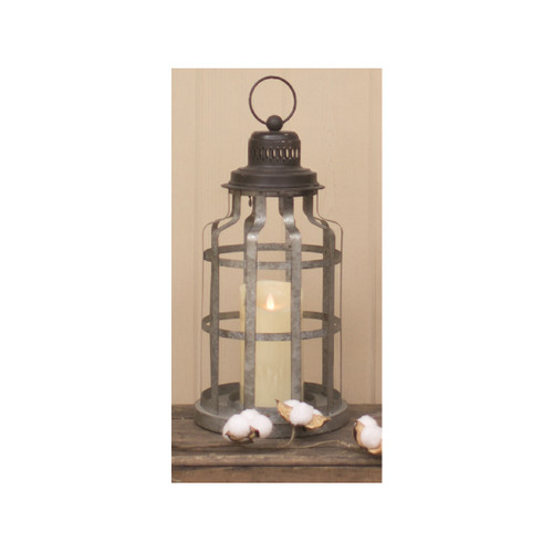 17" Metallic Gray Vintage Style Galvanized Round Cage Candle Lantern