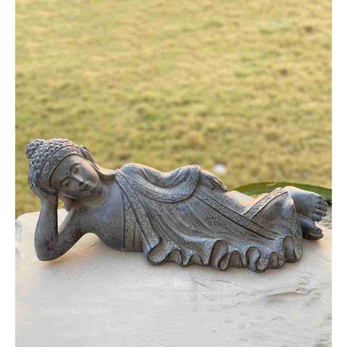 26.75" Buddha Lying on Side Outdoor Garden Statue