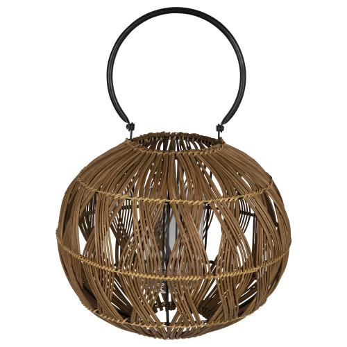 11" Brown Spherical Woven Bamboo Lantern