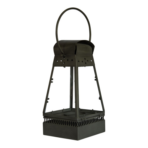 15.25" Weathered Gray Vintage Style Lantern Metal Candle Holder