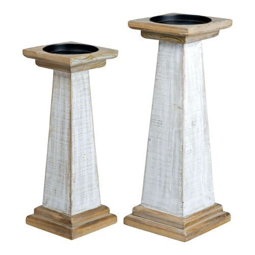 Set of 2 White and Beige Antique Candle Holders 14"