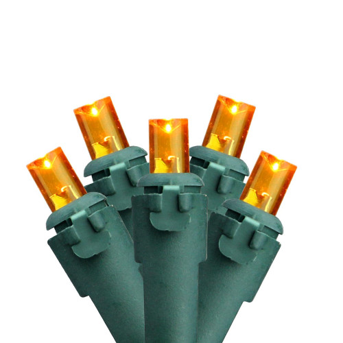 60 Orange LED Wide Angle Christmas Lights - 19.6 ft Green Wire